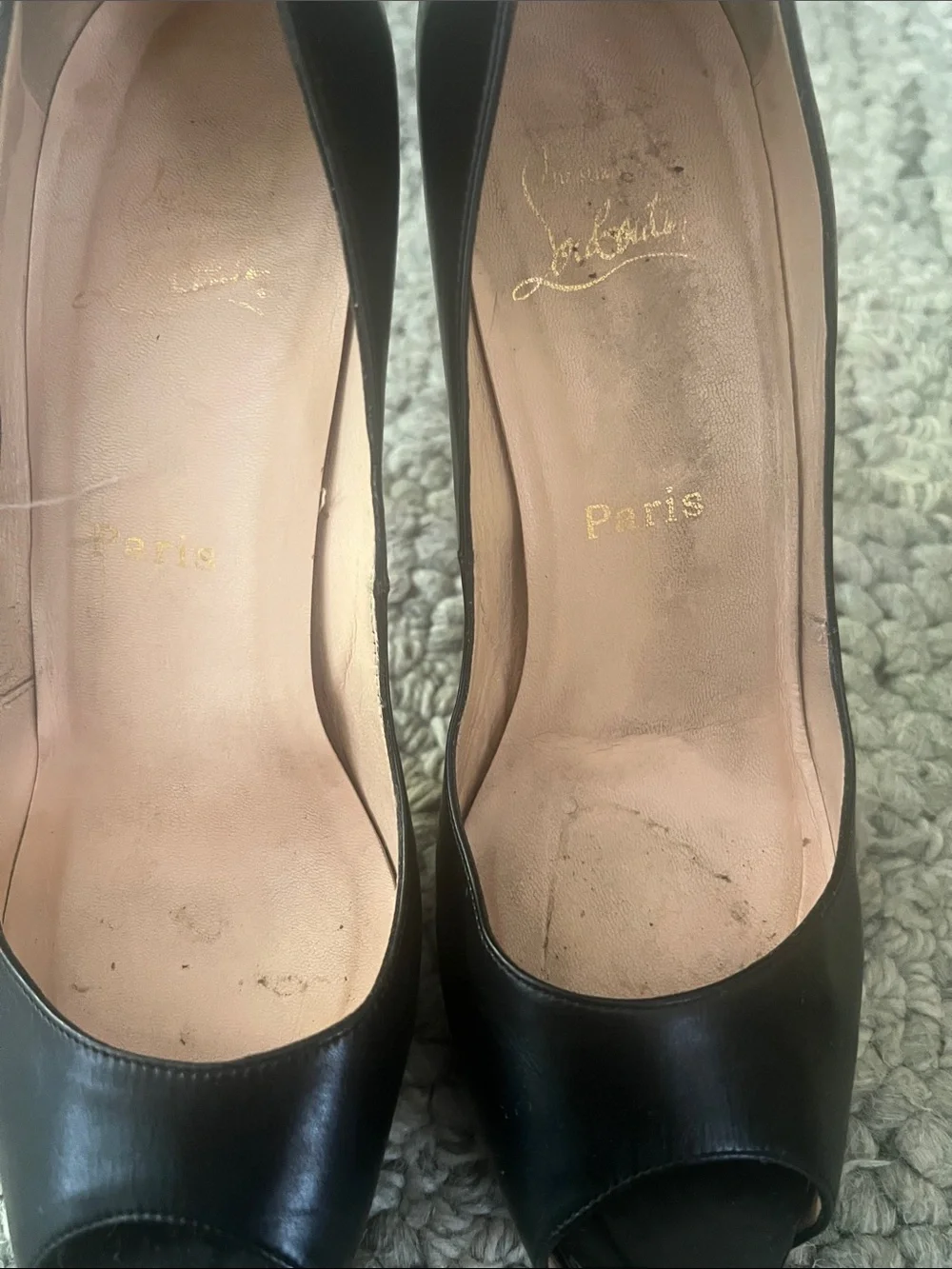 Christian Louboutin Black Leather Peep-Toe Pumps